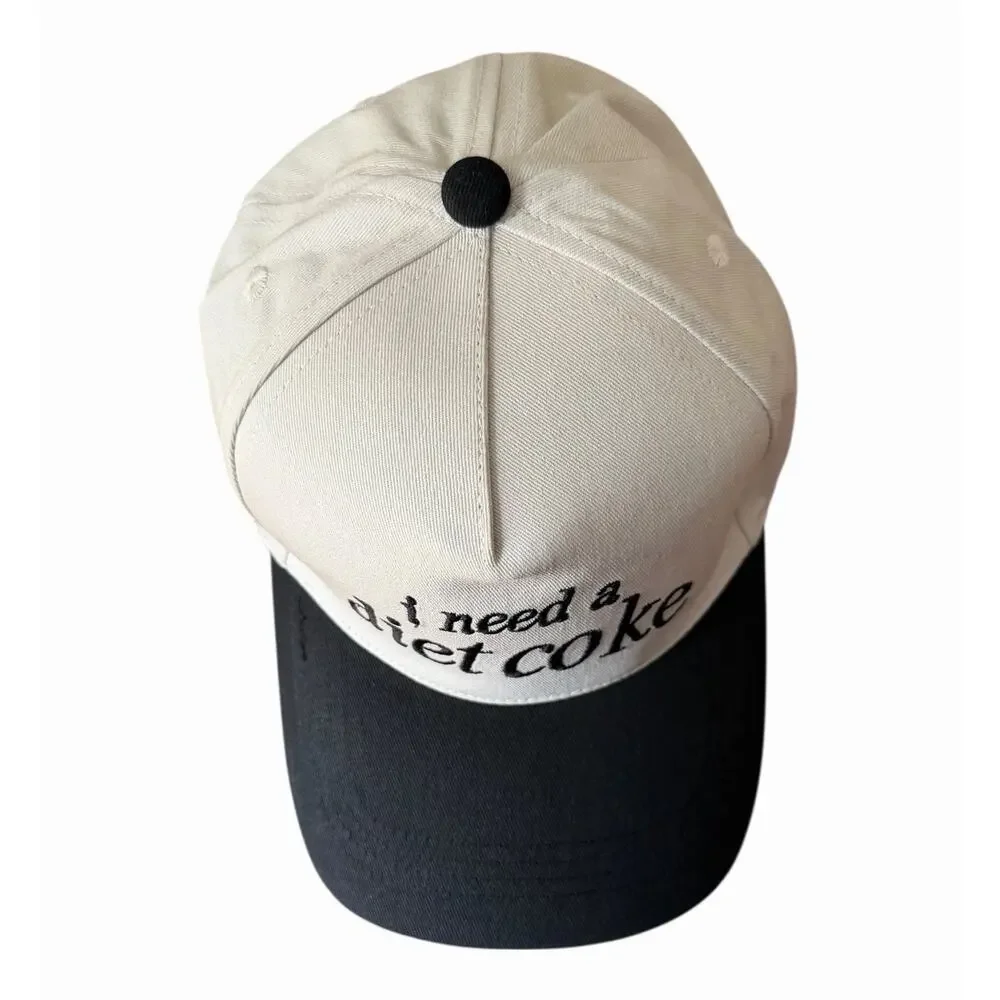 I Need a Diet Coke Embroidered Hat Black Ivory Adjustable Baseball Cap